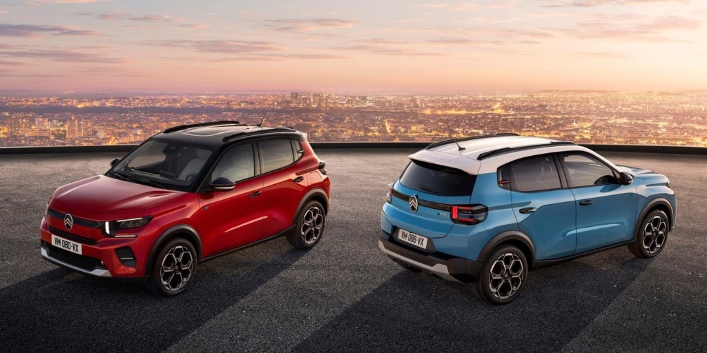 New Citroën vollelektrisch Ë-C3 rot und blau